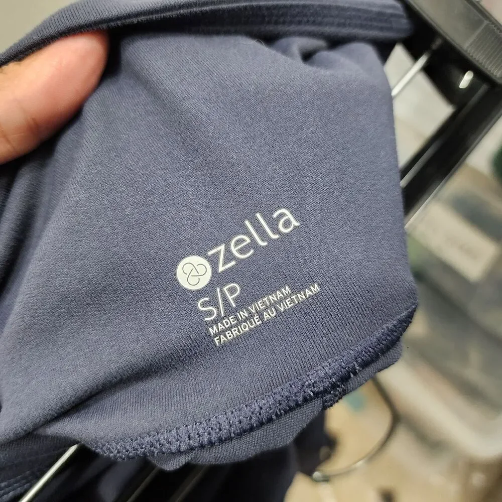 Zella Cropped Leggings Blue Criss-cross lattice cutout hem Yoga Gym Womens S